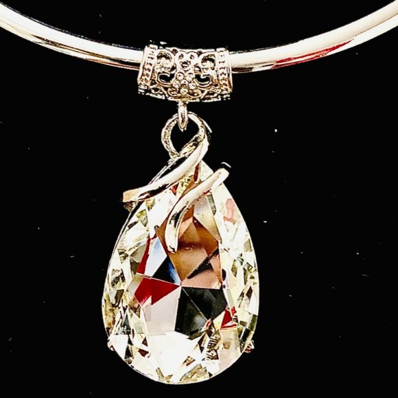 💖 Crystal Tear Drop with matching earrings and Silver Choker 17In /NS93 - Picture 2 of 3